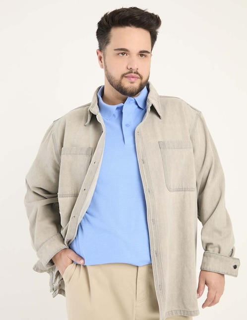 Sobrecamisa casual de mezclilla manga larga para hombre 1