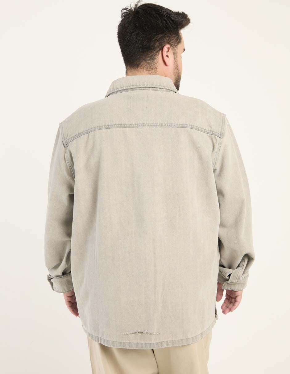 Sobrecamisa casual de mezclilla manga larga para hombre 2