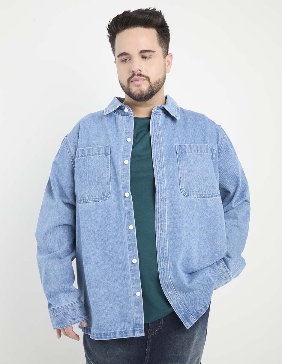 Sobrecamisa casual de mezclilla manga larga para hombre Sobrecamisa casual de mezclilla manga larga para hombre
